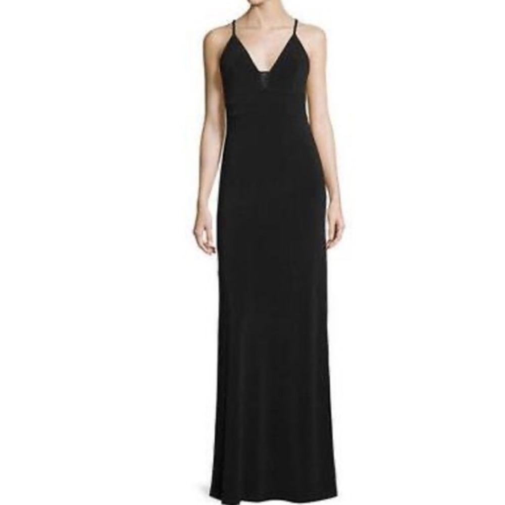 ALICE + OLIVIA Air Devlin Mesh Trim Jersey Maxi Dress Black Size 4
